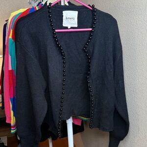 Black Beaded Women's Sweater Cardigan